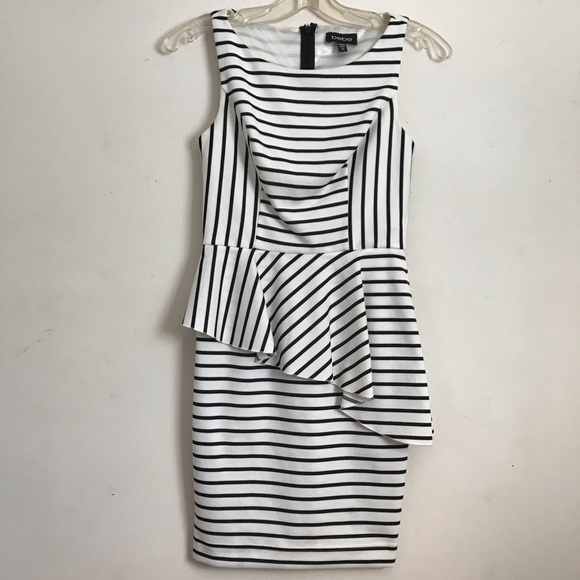 Bebe White & Black Stripe Peplum Dress XS - Picture 4 of 7